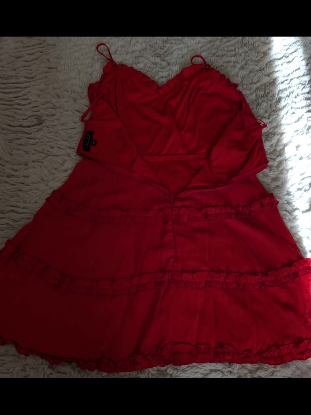 Francesca's Red Spaghetti Strap Ruffle Mini Dress - Picture 2 of 4